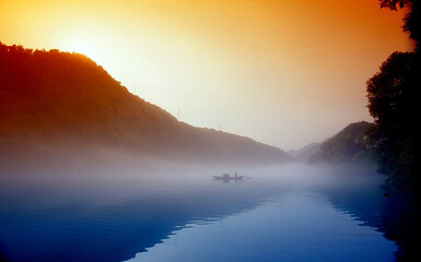 Fog scenery of Xiaodongjiang River in Chenzhou City, Hunan Province, China