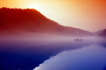 Fog scenery of Xiaodongjiang River in Chenzhou City, Hunan Province, China