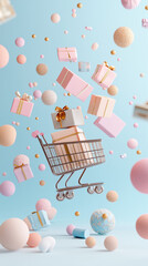 gift box with boxes and balloons