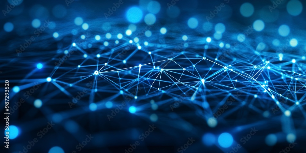 Poster abstract blue network background representing connectivity. digital technology and data visualizatio