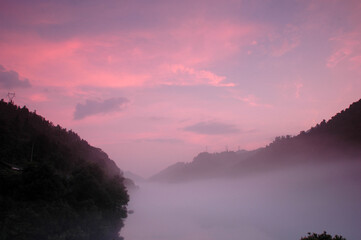 Fog scenery of Xiaodongjiang River in Chenzhou City, Hunan Province, China