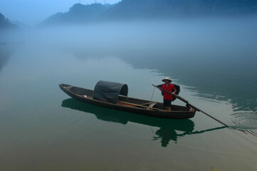 Fog scenery of Xiaodongjiang River in Chenzhou City, Hunan Province, China