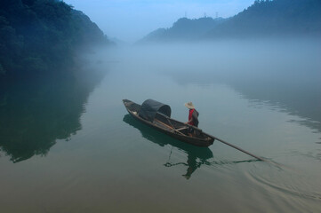 Fog scenery of Xiaodongjiang River in Chenzhou City, Hunan Province, China