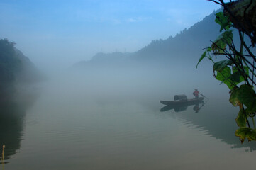 Fog scenery of Xiaodongjiang River in Chenzhou City, Hunan Province, China