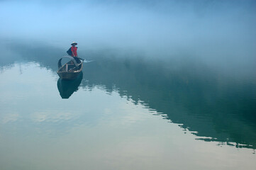 Fog scenery of Xiaodongjiang River in Chenzhou City, Hunan Province, China