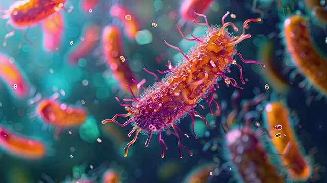 Closeup microscopic bacteria probiotics, Biology Science concept