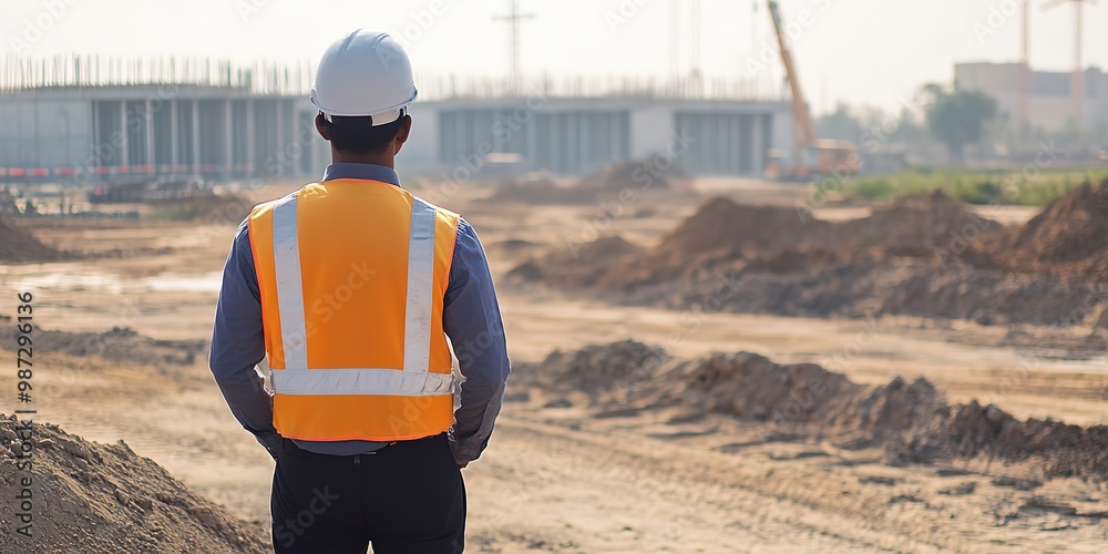 Wall mural A civil engineer stands looking at the construction site.