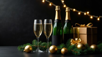 christmas still life with champagne