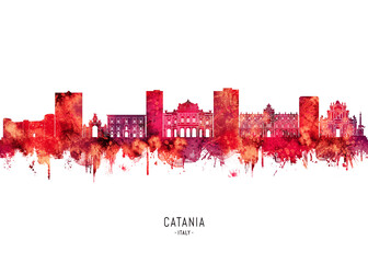 Fototapeta premium Catania Italy Skyline Red