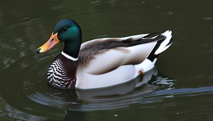 Obraz premium Duck with Reflections Swimming in a Pond