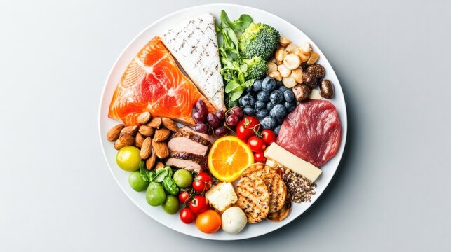 A balanced diet plate with an even distribution of proteins, healthy fats, and carbohydrates, ensuring complete nutrition