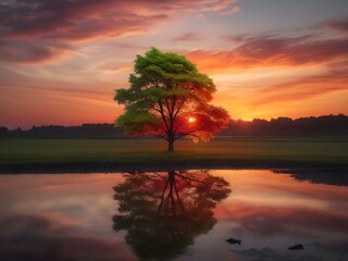 sunset over the river. generated with AI