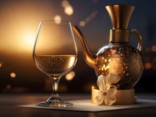 still life with a glass of wine. generated with AI