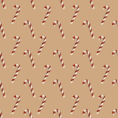 Classics Seamless Christmas Small Candy Cane Pattern with Brown Background