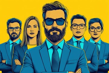 The Confident Crew: A diverse and stylish business team stands united, exuding confidence and professionalism. 