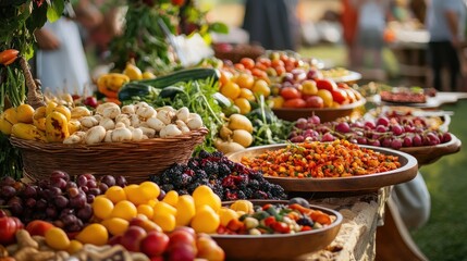 Obraz premium A delicious spread of organic food, featuring locally sourced fruits and vegetables, prepared with love and care
