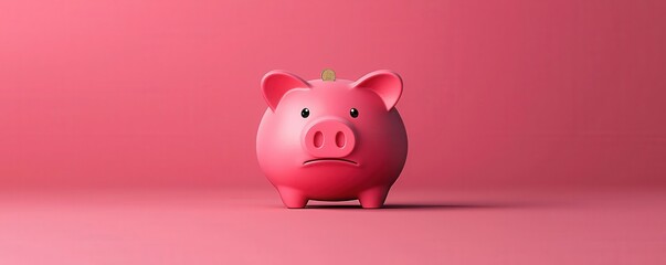A cute pink piggy bank sits against a soft pink background, symbolizing savings and financial goals.