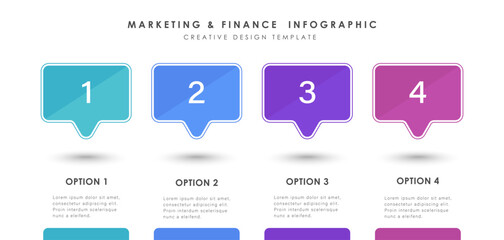 Business infographic label design. Concept of startup development with 4 options.