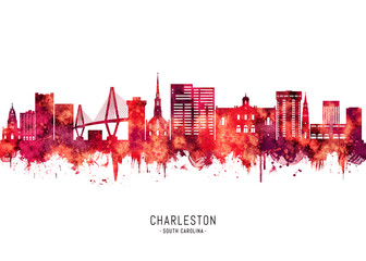 Obraz premium Charleston South Carolina Skyline Red