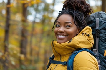 Embracing Nature's Tranquility: Plus-Size Woman on a Serene Autumn Hike Through the Woods
