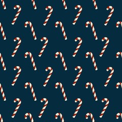 Classics Seamless Christmas Small Candy Cane Pattern with Black Blue Background