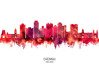 Chennai India Skyline Red