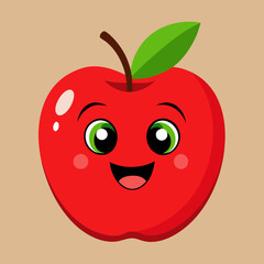 Red apple with eyes cartoon icon stock illustration