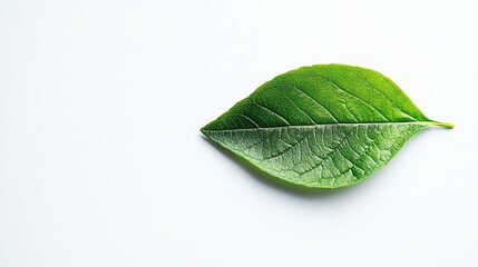 Obraz premium A single green leaf on a white background.