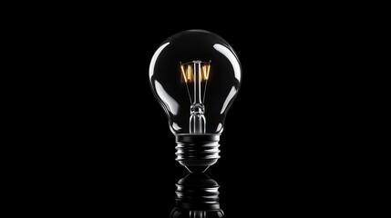 A light bulb with a glowing filament in the center on a black background.