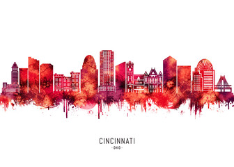 Obraz premium Cincinnati USA Skyline Red
