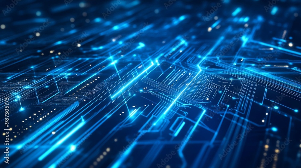 Wall mural a futuristic blue background with lines and shapes that look like a circuit board, showing the idea 