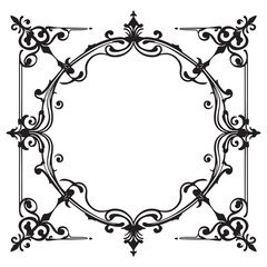 Illustration of floral frame with black and white outline on white background.