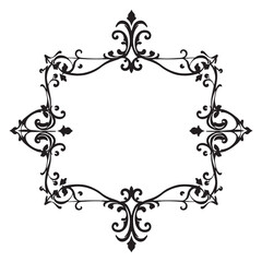 Illustration of floral frame with black and white outline on white background.