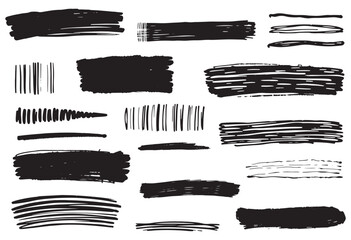 Vector set of hand drawn brush strokes on white background.