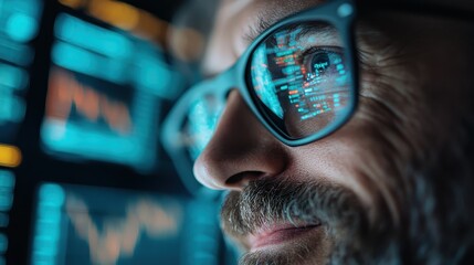 A blurred view of various data charts and graphs displayed on a high-tech digital dashboard, representing data analysis, technology, and modern data visualization.