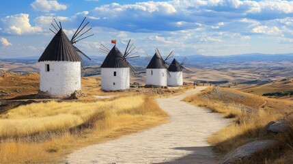 Fototapeta premium The windmills in Consuegra are a famous symbol of Castilla-La Mancha and are considered the best in Spain.