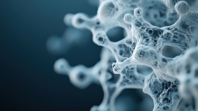 Close-up of a complex and intertwined network of molecular structures, representing the intricate connections and bonds within a microscopic environment.