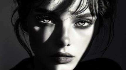 Portrait of a model with bold lighting revealing sharp contrasts between highlights and deep shadows across the face