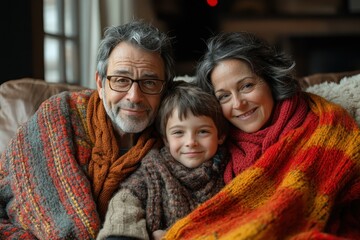 Fototapeta premium Comforting Family Time: Emotional Support on the Couch Watching a Movie