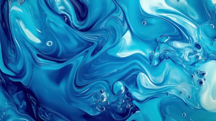 Obraz premium Abstract blue and white liquid swirls with air bubbles.