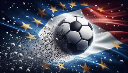 Naklejka premium Schwarz-weißer Fußball mit dynamik und Europa-Sternen