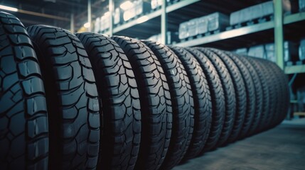 Obraz premium Stack of Tires in a Warehouse