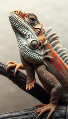Fototapeta premium A lizard is standing on a wooden surface