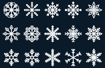Snowflakes set icon thick line in any shape and forms. isolated geometric elements christmas vector.