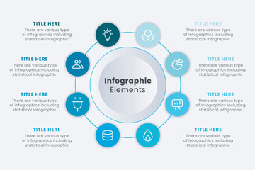Infographic elements design template, A circle infographic with 8 steps can be used for workflow layout, presentation, diagram, banner, web design, and vector illustration.