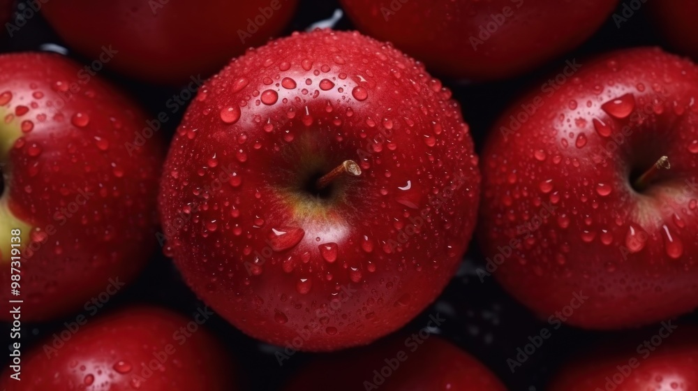 Sticker close-up of red apples with water drops