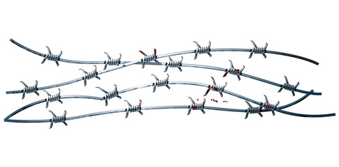 Barbed Wire With Splattered Blood Vector Illustration.	