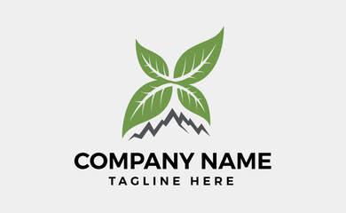 Leaf logo branding design combined with mountains. Editable vector art and illustration.