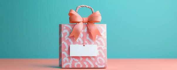 Personalized gift bag with custom name tag, festive ribbon, 3D i