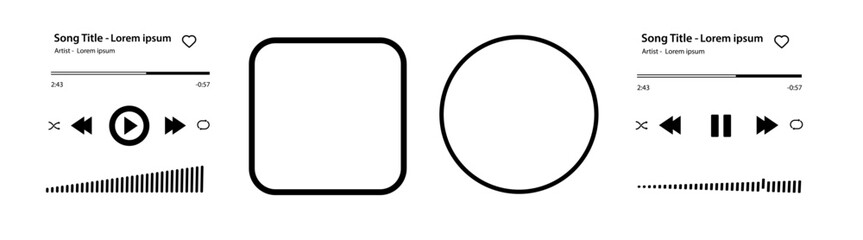 Music player Song plaque with buttons loading bar equalizer sign sound wave and frame for album photo. Trendy music player interface . Vector